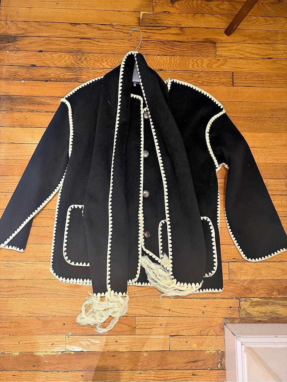 J.Ing Statement Coat | Navy + Cream Scandinavian-Inspired Fringe | S